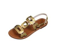 Sandals for Women Flat Open Toe Slingback Sandals Faux Leather Geometric Strap Summer Beach Holiday Casual Walking Footwear Tan Black Gold