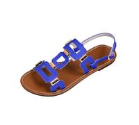Sandals for Women Flat Open Toe Slingback Sandals Faux Leather Geometric Strap Summer Beach Holiday Casual Walking Footwear Tan Black Blue