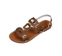 Sandals for Women Flat Open Toe Slingback Sandals Faux Leather Geometric Strap Summer Beach Holiday Casual Walking Footwear Tan Black Coffee