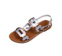 Sandals for Women Flat Open Toe Slingback Sandals Faux Leather Geometric Strap Summer Beach Holiday Casual Walking Footwear Tan Black Silver