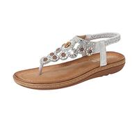 Sandals For Women Flip Flops Wide Fit Bohemian Beaded Braided Thong Sandals Toe Post Slip On Walking Sandal Dressy Rhinestones Bling Beach Flip Flop Elastic Strappy Non Slip Casual Sandal Summer 2026