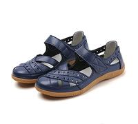 Sandals for Women Ladies Closed Toe Fisherman Flat Sandals Hollow Out Touch Fasterning Closure Roman Sandal Comfort Faux Leather Summer Beach & Pool Shoes Size 6.5 Warehouse Clearance A2_Blue