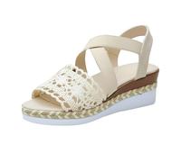 Sandals for Women Low Wedge Open Toe Espadrille Sandals Crochet Knit Elastic Cross Strap Platform Footwear Summer Beach Casual Shoes Beige Beige
