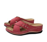 Sandals for Women Orthopedic Sandals Arch Support Ladies Strappy Crossover Sandals Wide Fit Walking Sandals Ladies Sandals for Plantar Fasciitis Wedge Heel Slip On Sandals Summer Sliders Casual Shoes