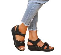 Sandals for women, Orthopedic Shoes for Women Plantar Fasciitis, Comfort Wedge Sandals, Open Toe Ankle Strap Sandals, Summer Wide Fit Cushion Walk Leather Sandals with Arch Support