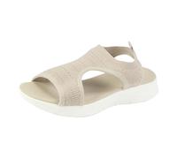 Sandals for Women Orthopedic Wide Fit Wedge Walking Platform Casual Beach Shoes Comfy Washable Sport Open Toe Memory Foam Sandal with Arch Support Summer Slip on Ladies (Beige, 6)