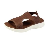 Sandals for Women Orthopedic Wide Fit Wedge Walking Platform Casual Beach Shoes Comfy Washable Sport Open Toe Memory Foam Sandal with Arch Support Summer Slip on Ladies (Brown, 7.5)