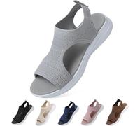 Sandals for Women Orthopedic Wide Fit Wedge Walking Platform Casual Beach Shoes Comfy Washable Sport Open Toe Memory Foam Sandal with Arch Support Summer Slip on Ladies (Grey, 6.5)