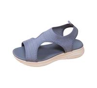 Sandals for Women Orthopedic Wide Fit Wedge Walking Platform Casual Beach Shoes Comfy Washable Sport Open Toe Memory Foam Sandal with Arch Support Summer Slip on Ladies (Blue-2, 5)