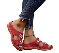 Sandals for Women Outside Wearing Open Toed Square Head Cold Drags Women's Shoes(Red,7.5 UK)