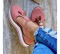 Sandals for Women Platform Tassel Suede Sandal Closed Toe Buckle Shoes Summer Fashion Baotou Fringed Outdoor Leisure Slippers Rome Canvas shoe