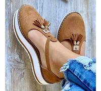 Sandals for Women Platform Tassel Suede Sandal Closed Toe Buckle Shoes Summer Fashion Baotou Fringed Outdoor Leisure Slippers Rome Canvas shoe