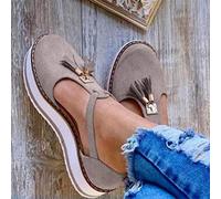 Sandals for Women Platform Tassel Suede Sandal Closed Toe Buckle Shoes Summer Fashion Baotou Fringed Outdoor Leisure Slippers Rome Canvas shoe
