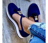 Sandals for Women Platform Tassel Suede Sandal Closed Toe Buckle Shoes Summer Fashion Baotou Fringed Outdoor Leisure Slippers Rome Canvas shoe