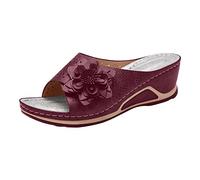 Sandals for Women Sale Clearnce Mules Orthopedic Summer Comfort Wedge Sandals Flat Leather Slippers Open Toe Hollow Sliders Breathable Casual Shoes for Outdoor Indoor Hiking Walking UK Size 3.5-7.5