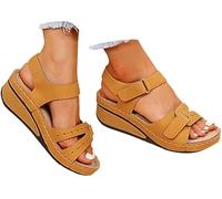 Sandals For Women Size 7 Sandals for Women Ladies Summer Beach Comfortable Wedge Fish Mouth Shoes Outdoor Anti-Slip Platform Plantar Fasciitis Comfort Wedge Sandal (Yellow, 4.5)