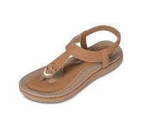 Sandals for Women Summer Ladies Running Trainers Faux Leather Open Toe Sling Back T-Bar Diamante Gem Stone Flat Gladiator Platform Womens Wedge Wide Fit Sandles Shoes Flip Flop Coffee Size 6.5