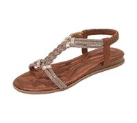 Sandals For Women Uk 2026 Boho Flat Beach Sandals Arch Support Diamante Rhinestones Sparkly Round Toe Sandal With Elasticated Back Strap Summer Smart Casual Comfy Holiday Sandal Wide Fit,Bronze/Size 6