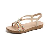 Sandals For Women Uk 2026 Boho Flat Beach Sandals Arch Support Diamante Rhinestones Sparkly Round Toe Sandal With Elasticated Back Strap Summer Smart Casual Comfy Holiday Sandal Wide Fit,Beige/Size 7