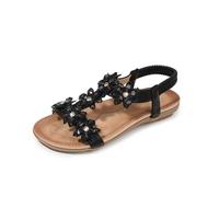 Sandals For Women Uk Bohemian Rhinestone Butterflies/Flowers Sparkly Beach Sandals Flat Slip On Walking Sandal Wide Fit Casual Open Toe/Thong T-Bar Sandal With Ankle Straps Holiday,Black/Size 3.5