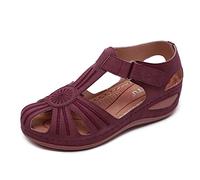 Sandals For Women Wedge Sewing Thread Hook Loop Buckle An-ti Skid Shoes Closed Toe T-strap Chunky Soft11.5 UK