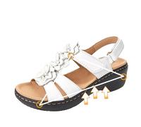 Sandals for Women Wide Fit Orthopedic Sandals with Arch Support T-Strap Walking Sandals Leather Wedge Sandals Ladies Sandals for Plantar Fasciitis Orthopedic Shoes Cushion Walk Sandals Summer Shoes