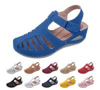 Sandals for Women with Closed Toe Arch Support size 5.5 Adjustable Ankle Strap Wedge Heel Orthopedic Wide Fit Comfortable Hollow out Gladiator Sandals Spring Summer Shoes Blue Sandles Footwear