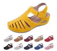Sandals for Women with Closed Toe Arch Support size 5.5 Adjustable Ankle Strap Wedge Heel Orthopedic Wide Fit Comfortable Hollow out Gladiator Sandals Spring Summer Shoes Yellow Sandles Footwear