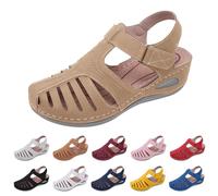 Sandals for Women with Closed Toe Arch Support size 7.5 Adjustable Ankle Strap Wedge Heel Orthopedic Wide Fit Comfortable Hollow out Gladiator Sandals Spring Summer Shoes Khaki Sandles Footwear