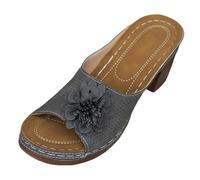 Sandals for Women Women's Slippers Flower High Heel 2026 Summer Leisure Fish Mouth Thick Heel Womens Sandals Casual Slippers Boot Indoor Outdoor Slides (Grey-a, 6.5)