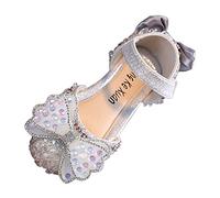 Sandals Girls Elegant Spring Casual Shoes Festive Occasions Dance Shows Princess Outfits Sparkling Rhinestones Summer Shoes Silky Bow Dance Shoes, silver, 11.5 UK Child
