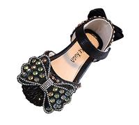 Sandals Girls Elegant Spring Casual Shoes Festive Occasions Dance Shows Princess Outfits Sparkling Rhinestones Summer Shoes Silky Bow Dance Shoes, black, 2 UK