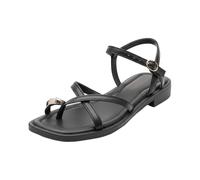 Sandals in Leather Look Women's Sandals Flat Toe Separator Plain Leisure Elegant Evening Shoes Chic Sandals Casual Shoes Beach Holiday Summer Shoes Barefoot Shoes, black, 2/2.5 UK