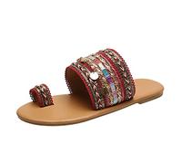 Sandals Leisure Shoes Flip Flops Women's Summer Toe Separator Retro Flat Sandals Non-Slip Bohemian Beach Sandals Summer Shoes for Indoor Outdoor Slippers Open Toe Slippers Flip Flops, red, 8