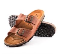 Sandals Men Flip Flops Nubuck Leather Bio Anatomical Comfortable Cork Natural Summer Breathable Non-Slip Clog Mules Pool Slippers Beach Adjustable Buckles Nickel Free EVA Made in Spain, brown, 11.5 UK