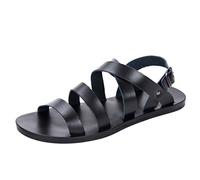Sandals Men's Flat Roman Sandals with Buckle Gladiator Summer Shoes Strap Sandals Summer Strap Sandals Leather Sandals Slingback Toe Separator Outdoor Sandals Men Sandals Trekking Sandals, black, 7 UK