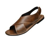 Sandals Men's Summer Leather Beach Sandals Open Toe Roman Sandals with Adjustable Strap Leather Sandals Non-Slip Hiking Sandals Leisure Trekking Sandals Lightweight Outdoor Sandals, brown, 8 UK