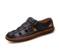 Sandals Men's Summer Leather Outdoor Slippers Casual Comfortable Breathable Leather Sandals Fischer Huaraches Hiking Shoes Closed Toe Leisure Sandals, black, 7 UK