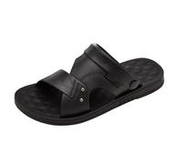 Sandals Men's Summer Leather Roman Sandals Open Toe Outdoor Sandals with Adjustable Strap Trekking Sandals Non-Slip Hiking Sandals Lightweight Summer Shoes Holiday Beach Sandals Leather Sandals, black