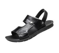 Sandals Men's Summer Leather Roman Sandals Open Toe Summer Shoes with Adjustable Strap Trekking Sandals Non-Slip Hiking Sandals Lightweight Outdoor Sandals Holiday Beach Sandals Leather Sandals, black