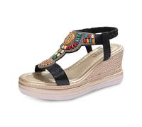 Sandals Platform Women's Bohemia Sandals Comfortable Wedge Sandals Casual Glitter Beach Shoes Soft Soles Elastic Summer Shoes for Outdoor Holiday Leisure & Everyday Use, black, 7 UK
