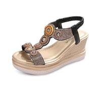 Sandals Platform Women's Bohemia Sandals Comfortable Wedge Sandals Casual Glitter Beach Shoes Soft Soles Elastic Summer Shoes for Outdoor Holiday Leisure & Everyday Use, Z Black, 5 UK