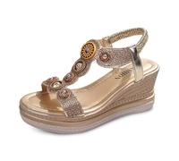 Sandals Platform Women's Bohemia Sandals Comfortable Wedge Sandals Casual Glitter Beach Shoes Soft Soles Elastic Summer Shoes for Outdoor Holiday Leisure & Everyday Use, Z Gold, 8 UK