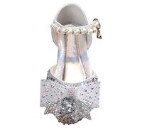 Sandals Size 24 Boys Spring Korean Edition Small Medium Large Princess Casual Single Shoes Performance Shoes Leather Shoes for Little Girls Baby Summer (Silver, 32 Big Kids)