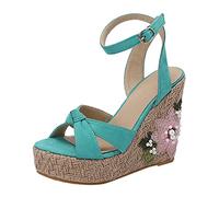 Sandals Size 4 Wedge Arch Support For Women Uk 2023 Summer New Korean Edition Slope Heel Sandals Imitation Grass Weaving Thick Sole Water Proof Womens Yellow Womens Chunky (Blue 7)