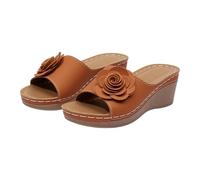 Sandals Slip-Ons Women's Comfortable Wedge Sandals Comfortable Orthopaedic Summer Shoes, Ergonomic Sandals, Open Toe Slippers with Wedge Heel, Slippers Women's Summer Mules, brown, 4 UK