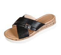 Sandals Slip-Ons Women's Comfortable Wedge Sandals Comfortable Orthopaedic Summer Shoes, Ergonomic Sandals, Open Toe Slides with Wedge Heel, Slippers Summer Elegant, black, 8 UK