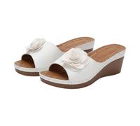 Sandals Slip-Ons Women's Comfortable Wedge Sandals Comfortable Orthopaedic Summer Shoes, Ergonomic Sandals, Open Toe Slippers with Wedge Heel, Slippers Women's Summer Mules, White, 5 UK