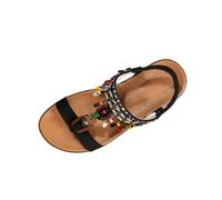 Sandals Summer Shoes Women's Boho Sandals Flat Sandals for Casual Days Comfortable Lightweight Summer Shoes with Pearl Fringe Slip On - Ideal for Relaxing on the Beach. 2026, black, 6 UK