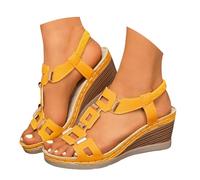 Sandals Summer Shoes Women's Summer Fashion Sandals in Plain Colours with Hollow Heel - Comfortable Outdoor Casual Shoes 2026, yellow, 8 UK